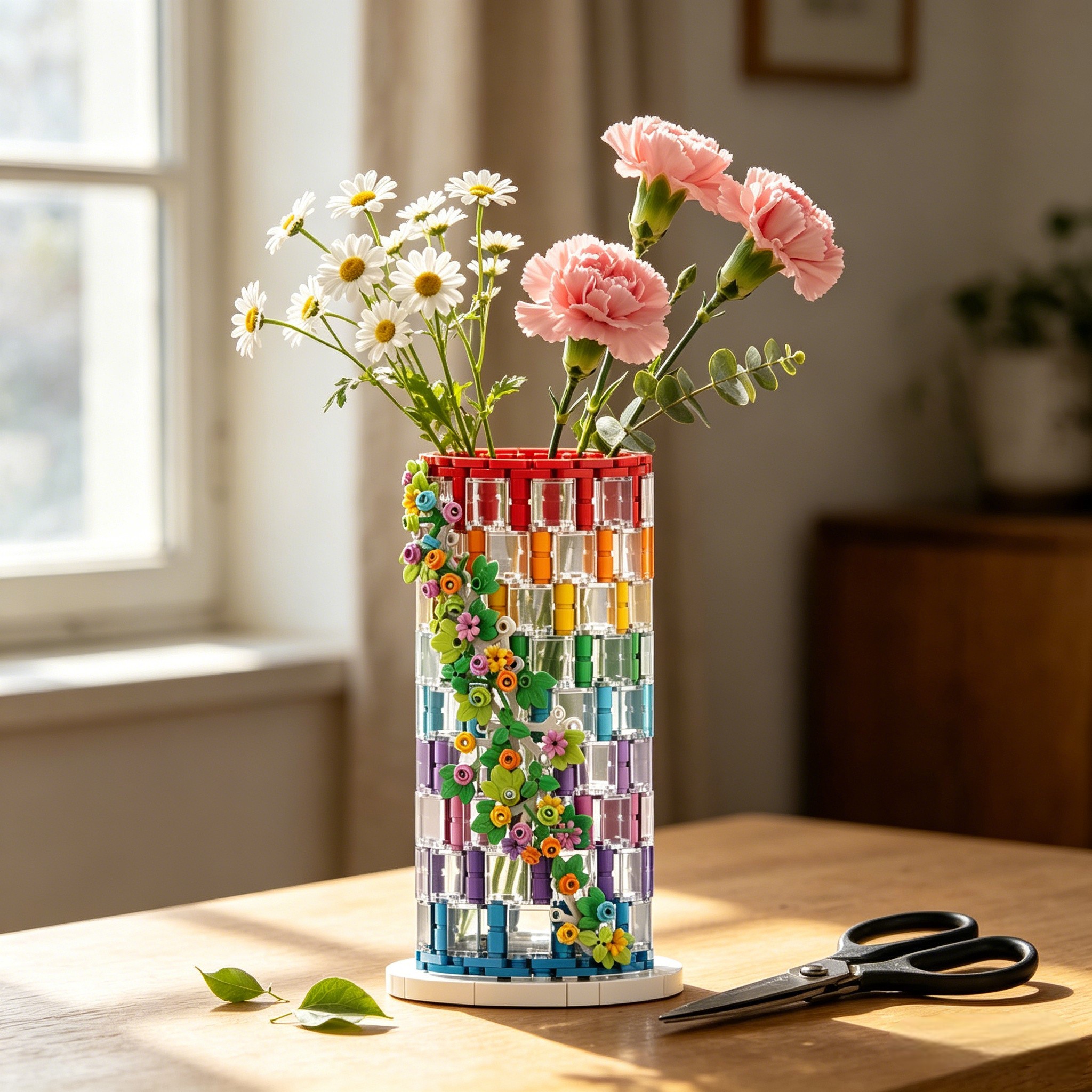 🌈💐Rainbow Floral Cylinder Building Blocks