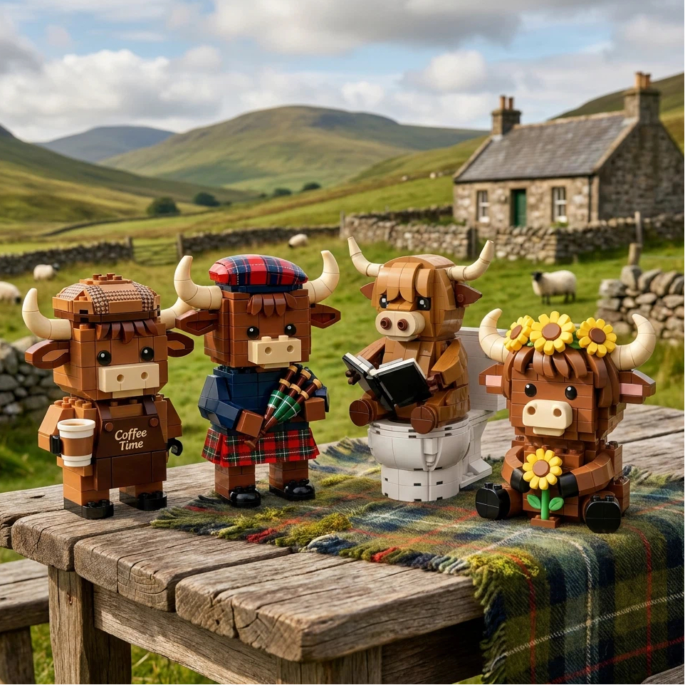 Scottish Highland Cow Brick Figure Collection