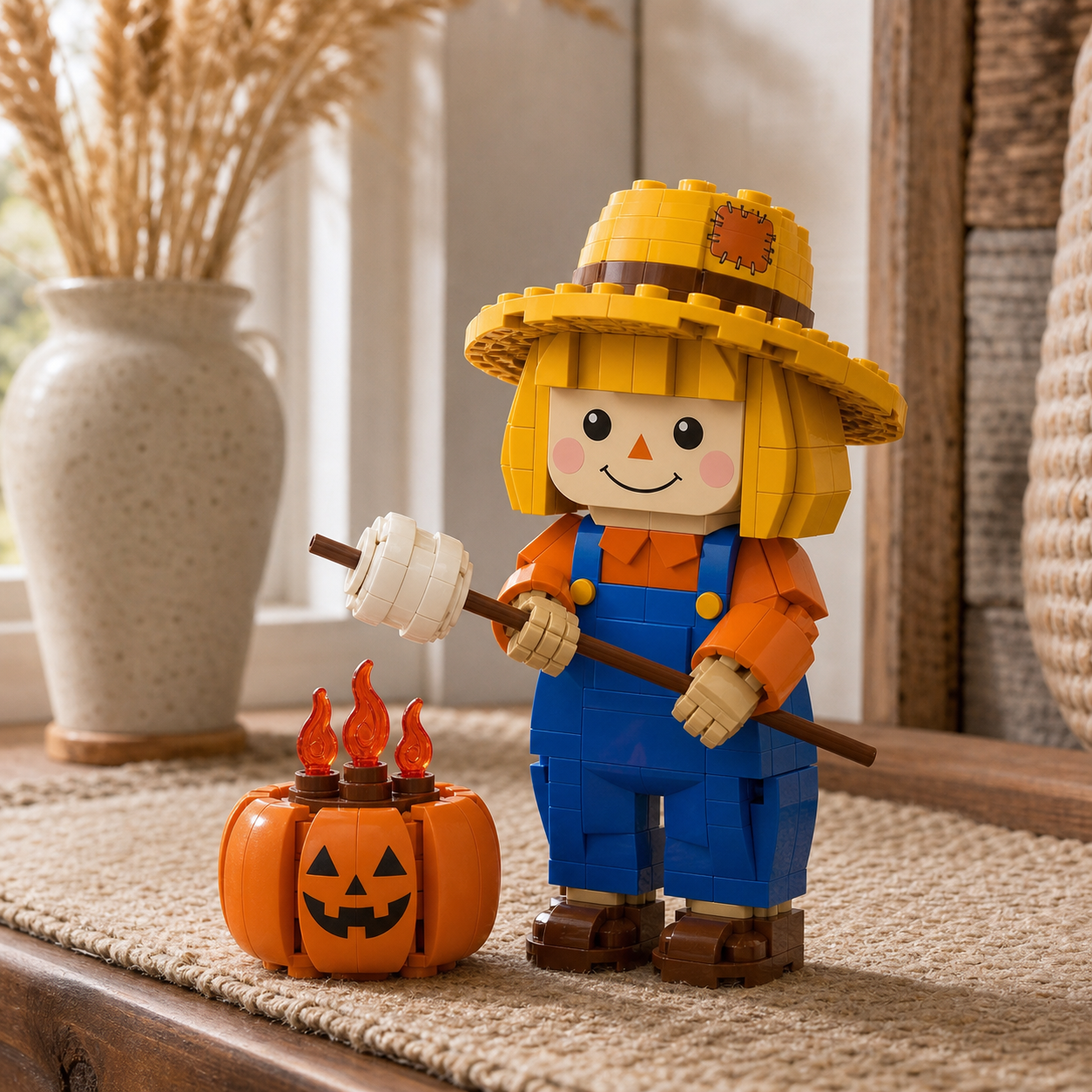 Campfire Scarecrow Roasting Marshmallow Building Block Set