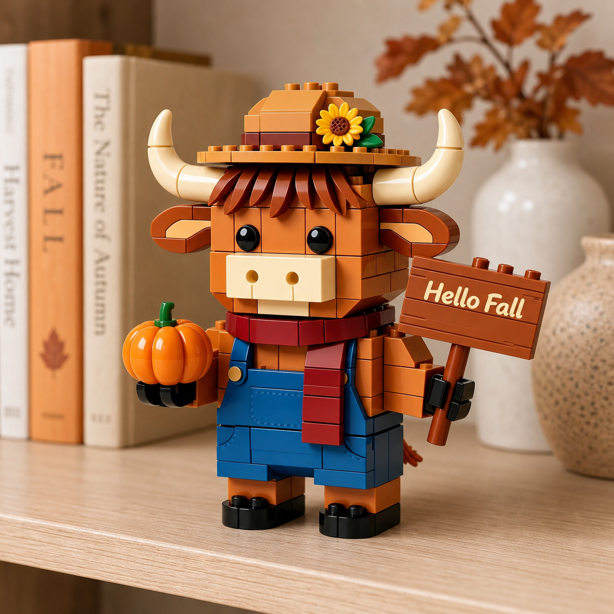 Hello Fall Highland Cow Building Block Set
