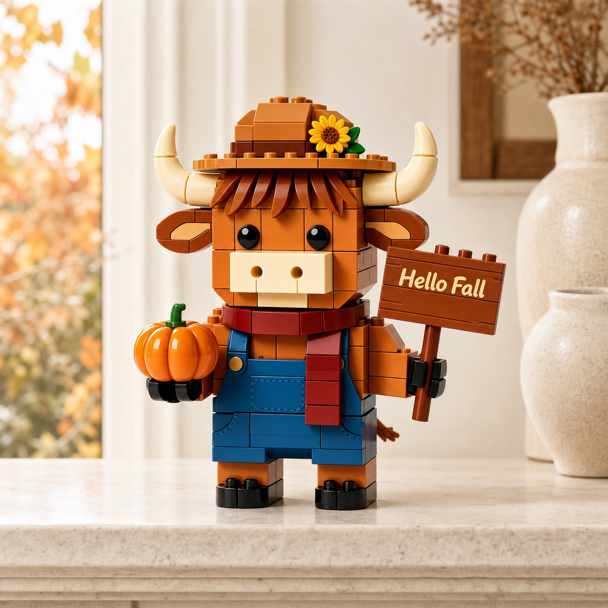 Hello Fall Highland Cow Building Block Set