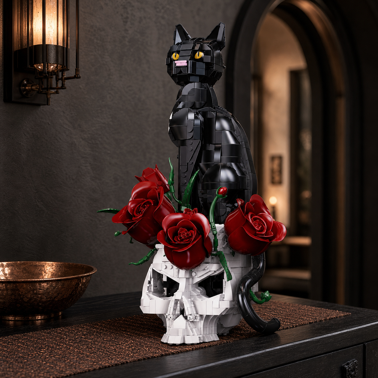 Midnight Skull Cat Building Block Set|1576Pcs