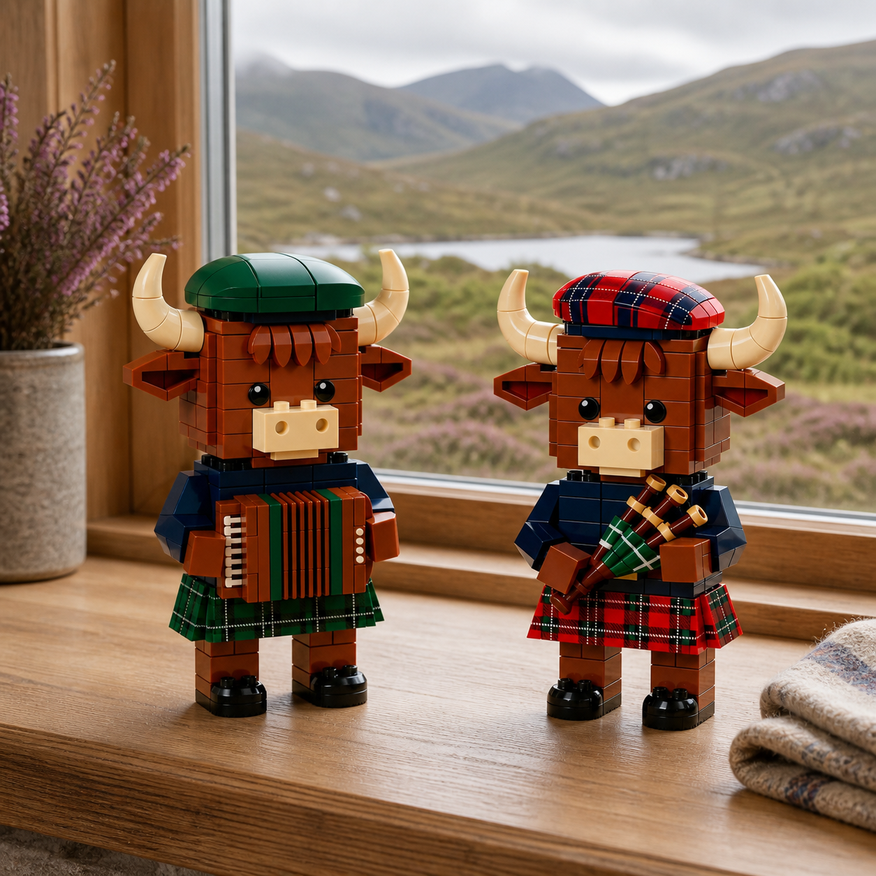 🎶Scottish Highland Cattle Musicians Building Block Set