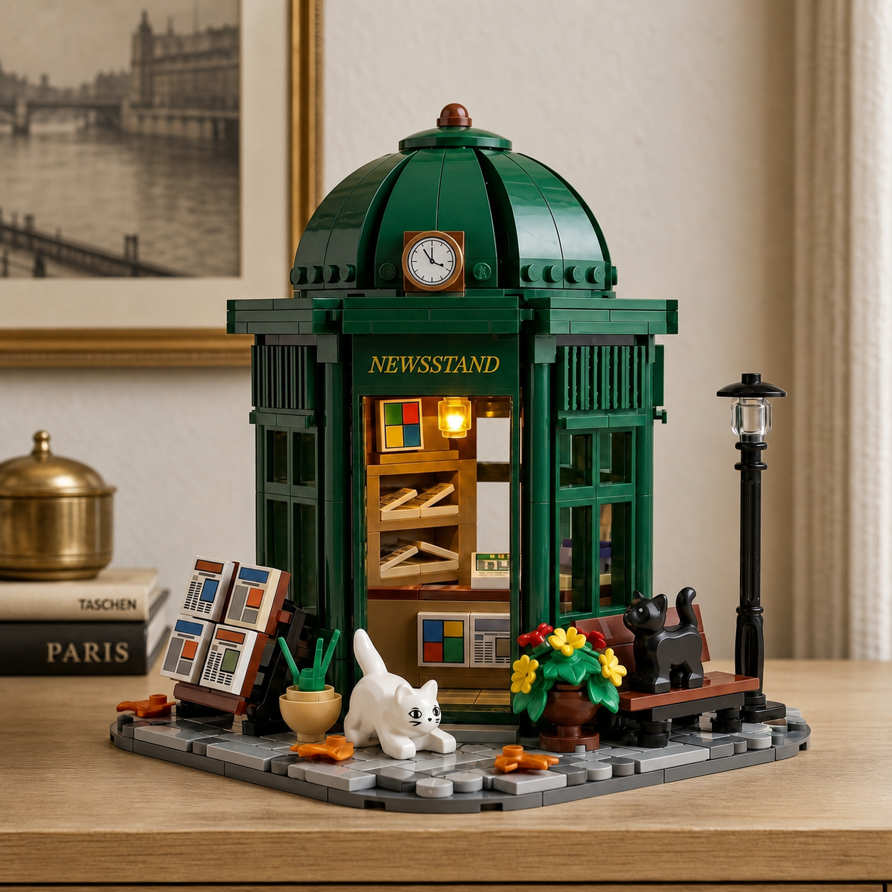 Vintage Europe Newsstand Light-Up Building Block Set