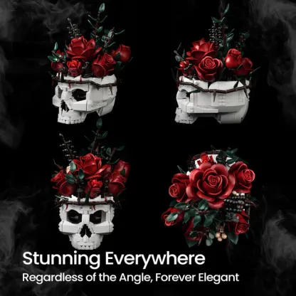 Gothic Skull Red Rose Bouquet Building Block Set