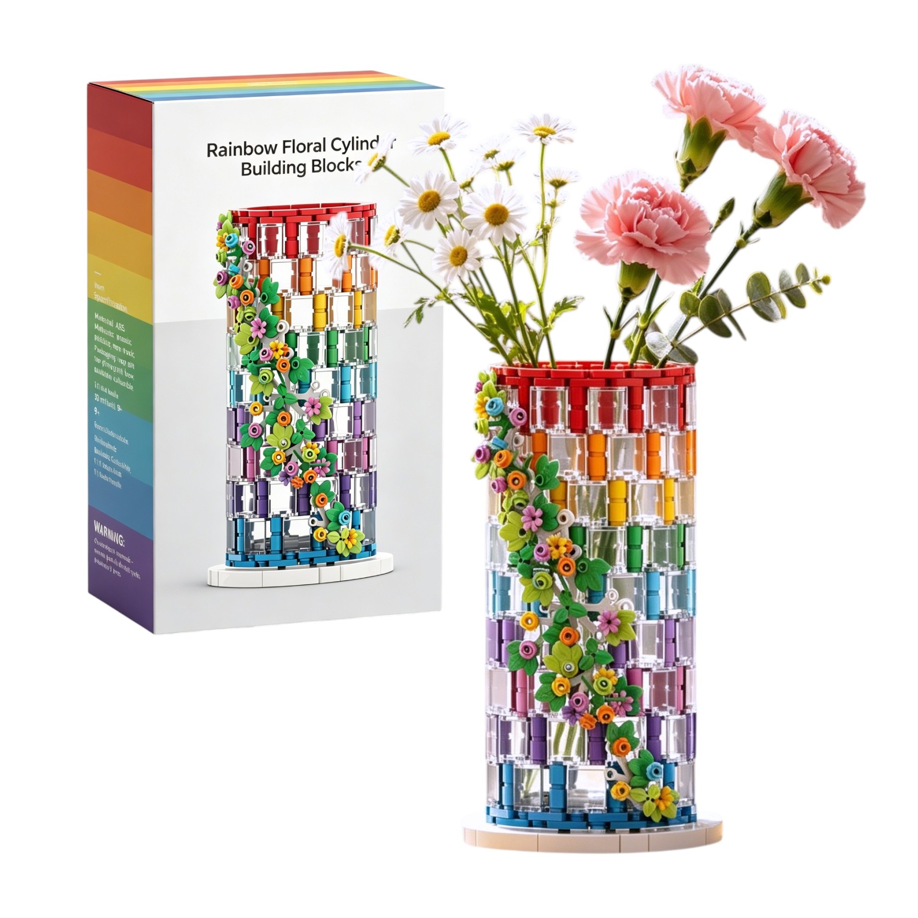 🌈💐Rainbow Floral Cylinder Building Blocks