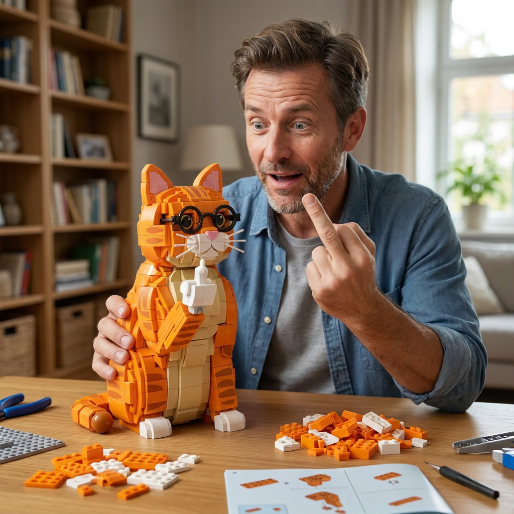 Sarcastic Orange Cat Building Block Set 😼🖕