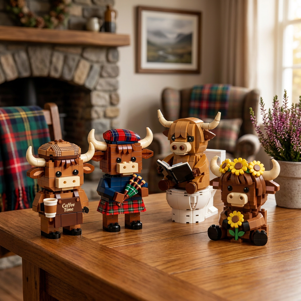 Scottish Highland Cow Brick Figure Collection
