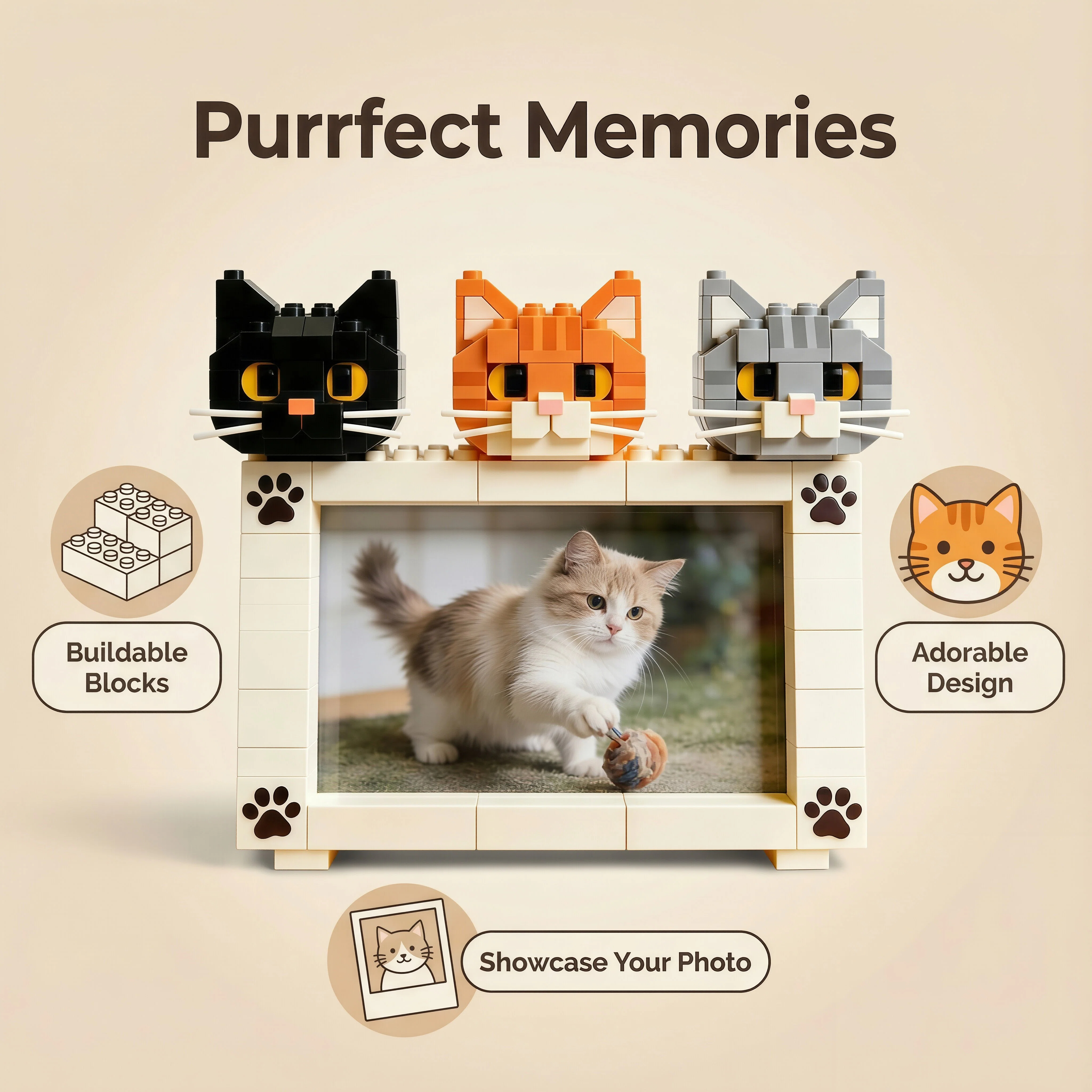 Purrfect Moments – Cat-Themed Brick Photo Frame🖼️