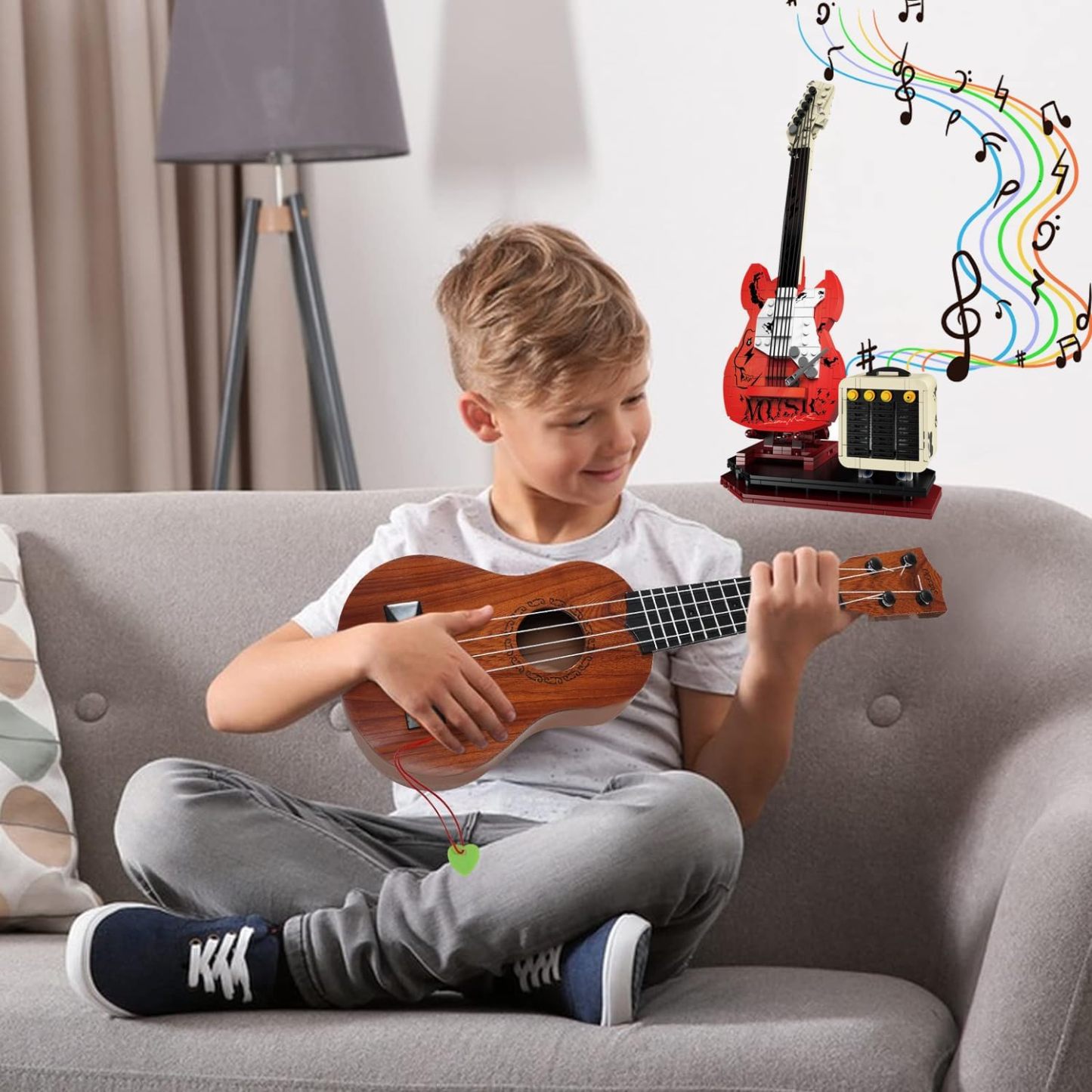 Guitar Music Interactive Building Set for Music Lovers,Reverb Amplifier & Authentic Accessories, Perfect Way to Rock Gift Giving.