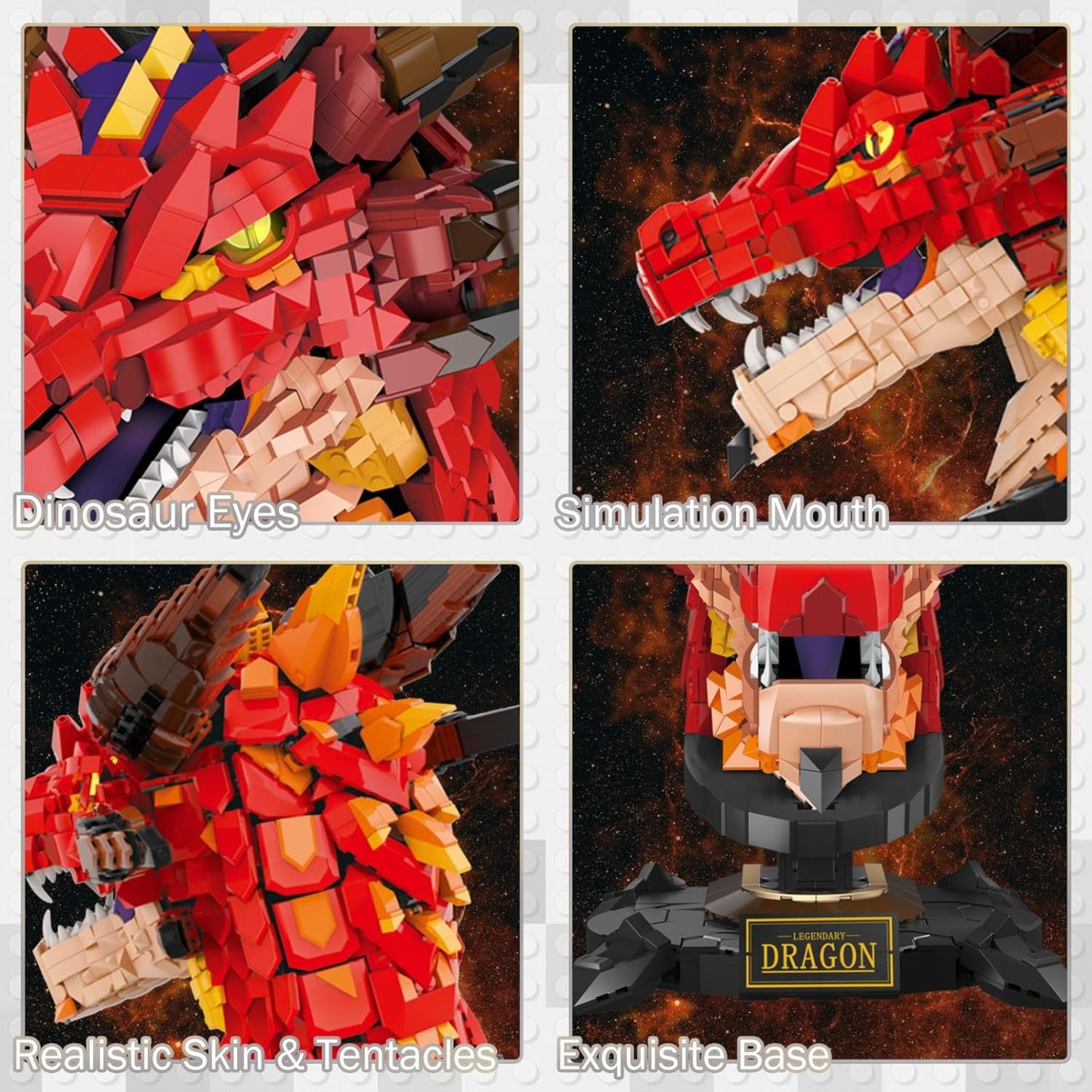 JMBricklayer Dragon Set for Adults 70105, Cool Animals Model Dragon Head Building Blocks Toy, Collection or Home Office Decor, Birthdays for Boys, Girls, Men and Adults