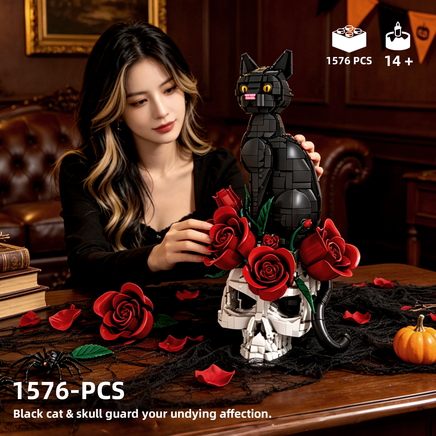 Midnight Skull Cat Building Block Set|1576Pcs – Yoursbrick