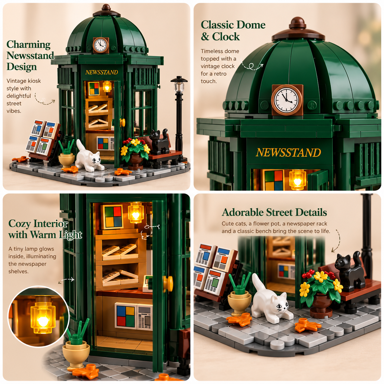 Vintage Europe Newsstand Light-Up Building Block Set
