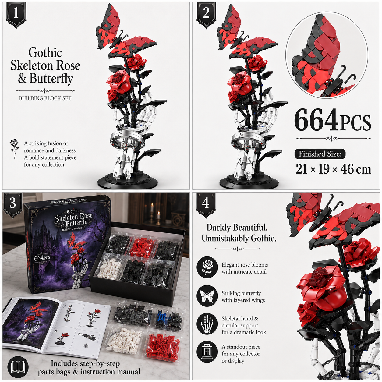 Gothic Skeleton Rose & Butterfly Building Block Set|664Pcs
