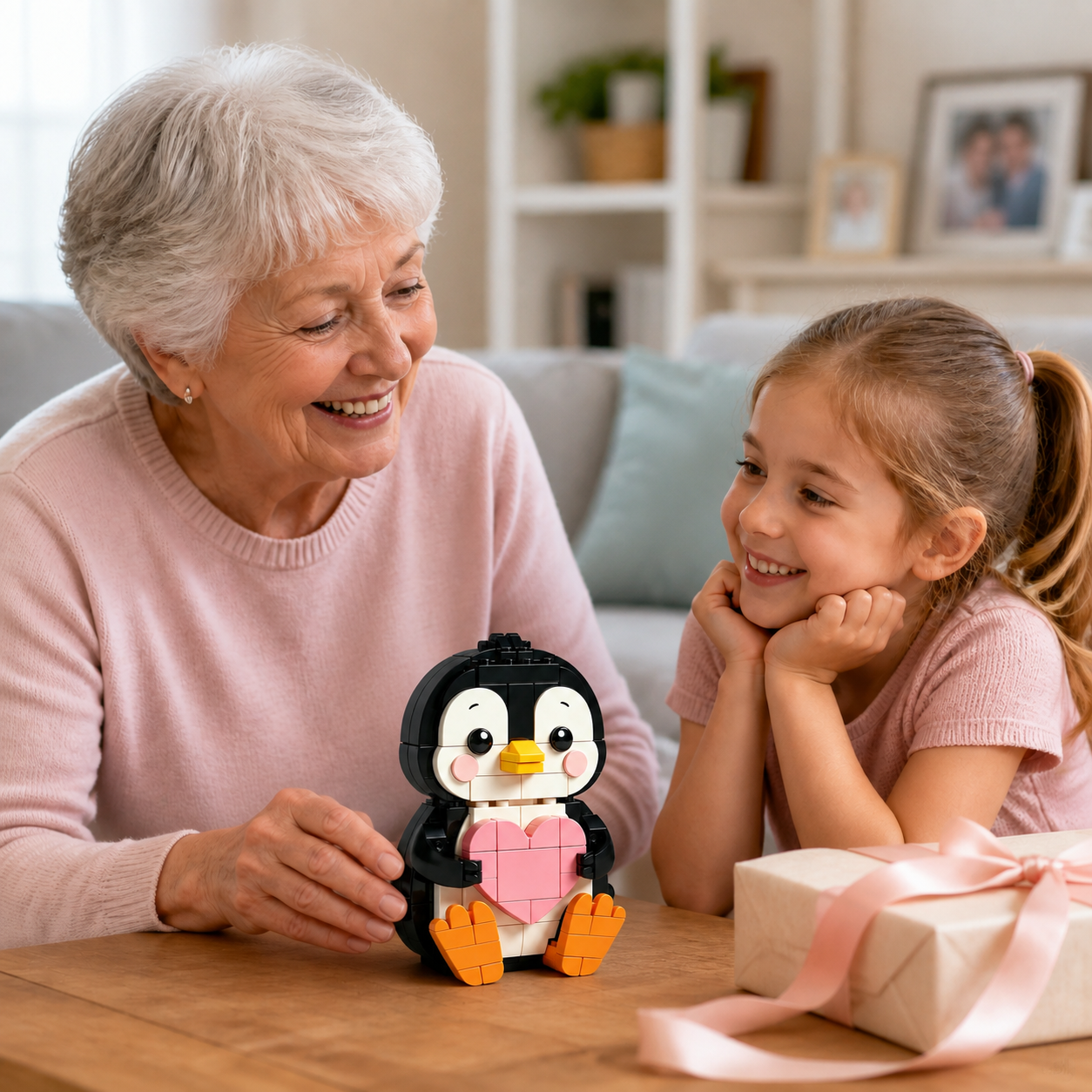 Heart Hug Penguin Building Block Set
