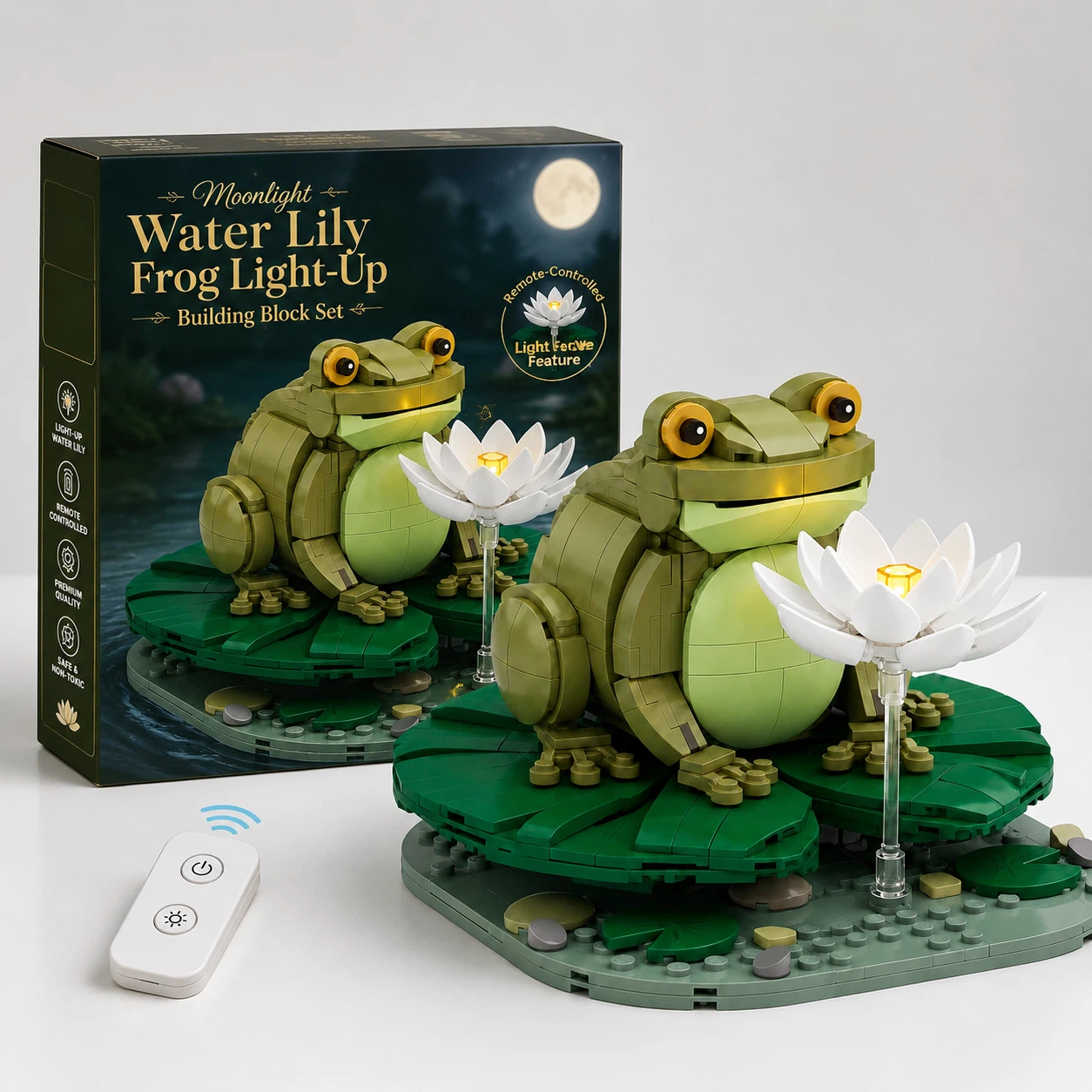 Moonlight Water Lily Frog Light-Up Building Block Set