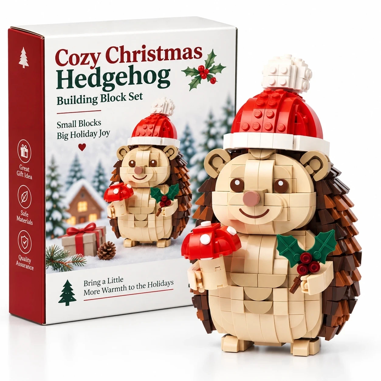 Cozy Christmas Hedgehog Building Block Set