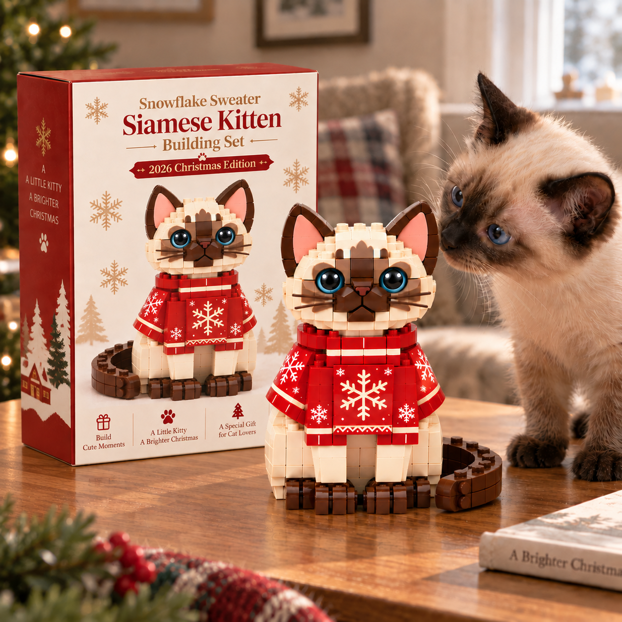 Snowflake Sweater Siamese Kitten Building Set – 2026 Christmas Edition