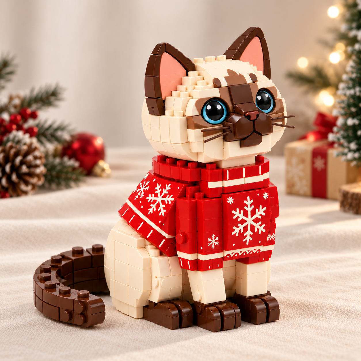 Snowflake Sweater Siamese Kitten Building Set – 2026 Christmas Edition