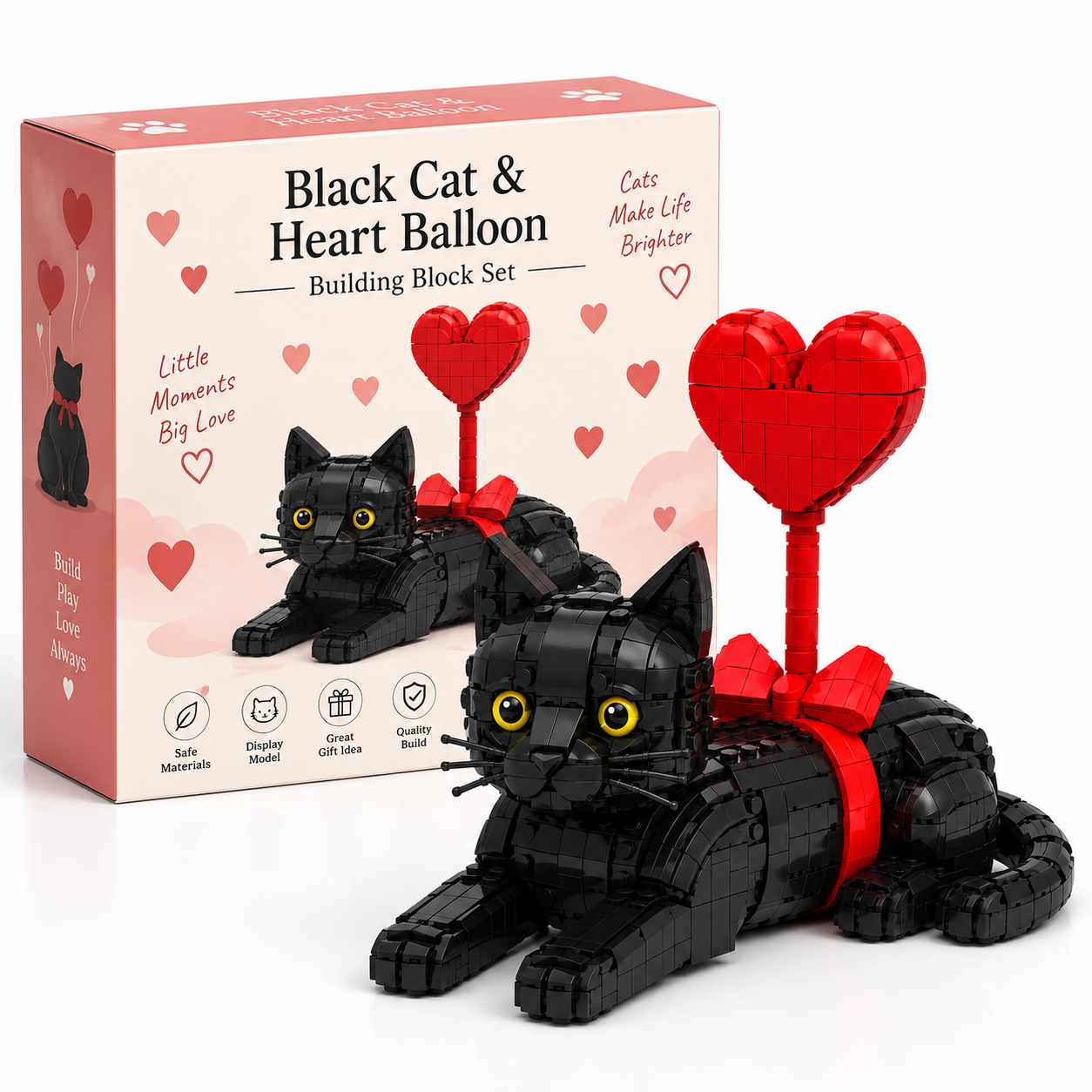 Black Cat & Heart Balloon Building Block Set🐈‍⬛❤️