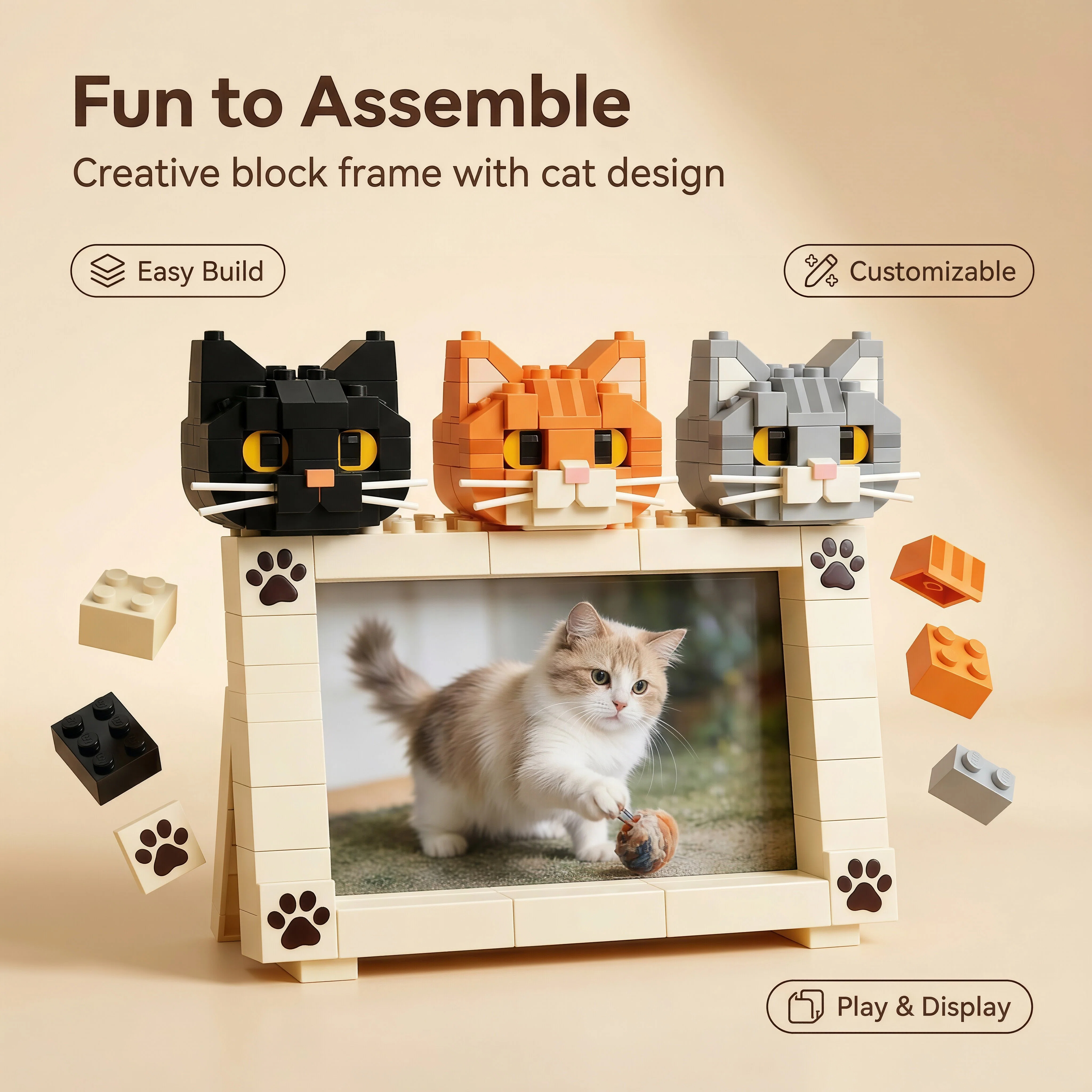 Purrfect Moments – Cat-Themed Brick Photo Frame🖼️
