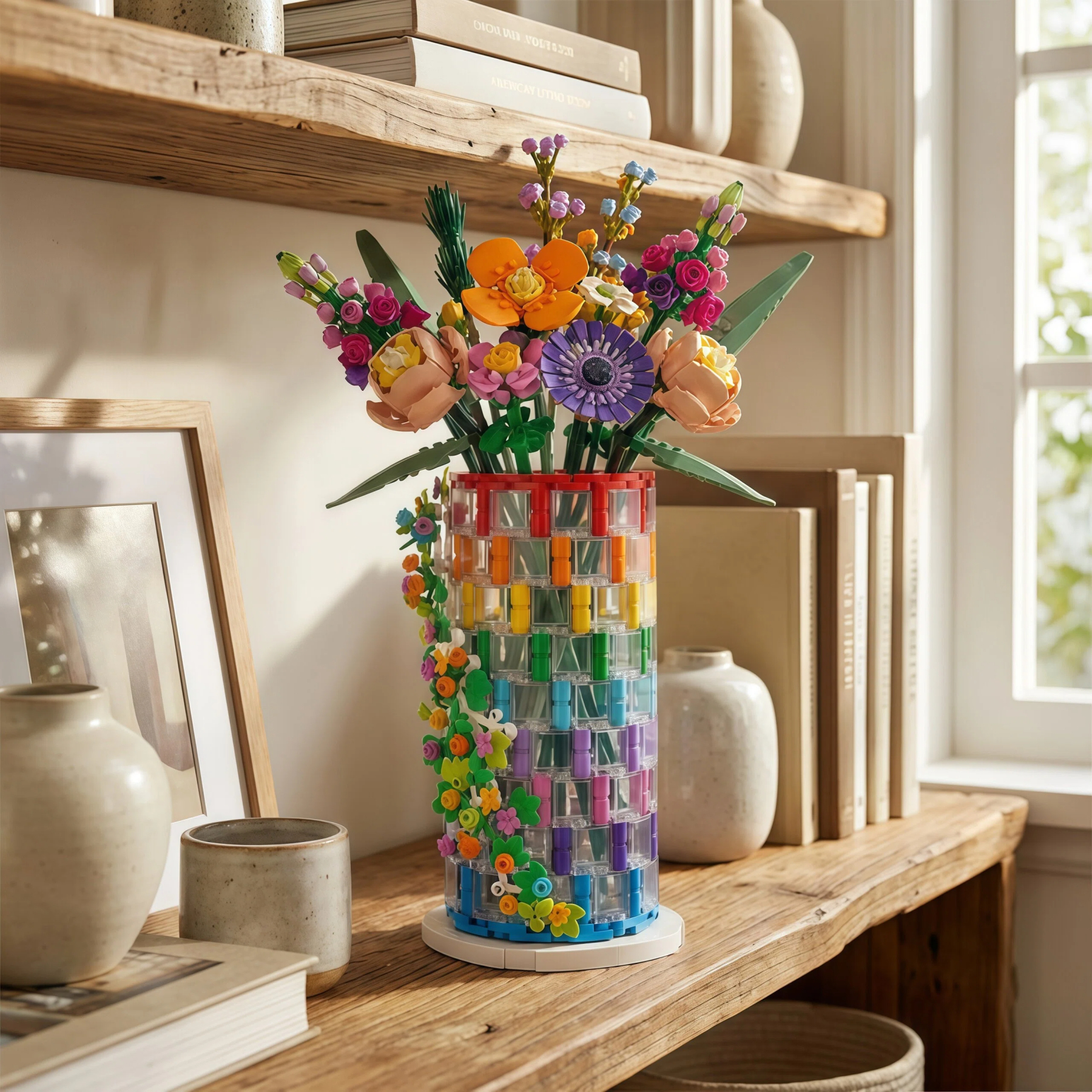 🌈💐Rainbow Bloom Brick Vase – Creative Home Decor Build
