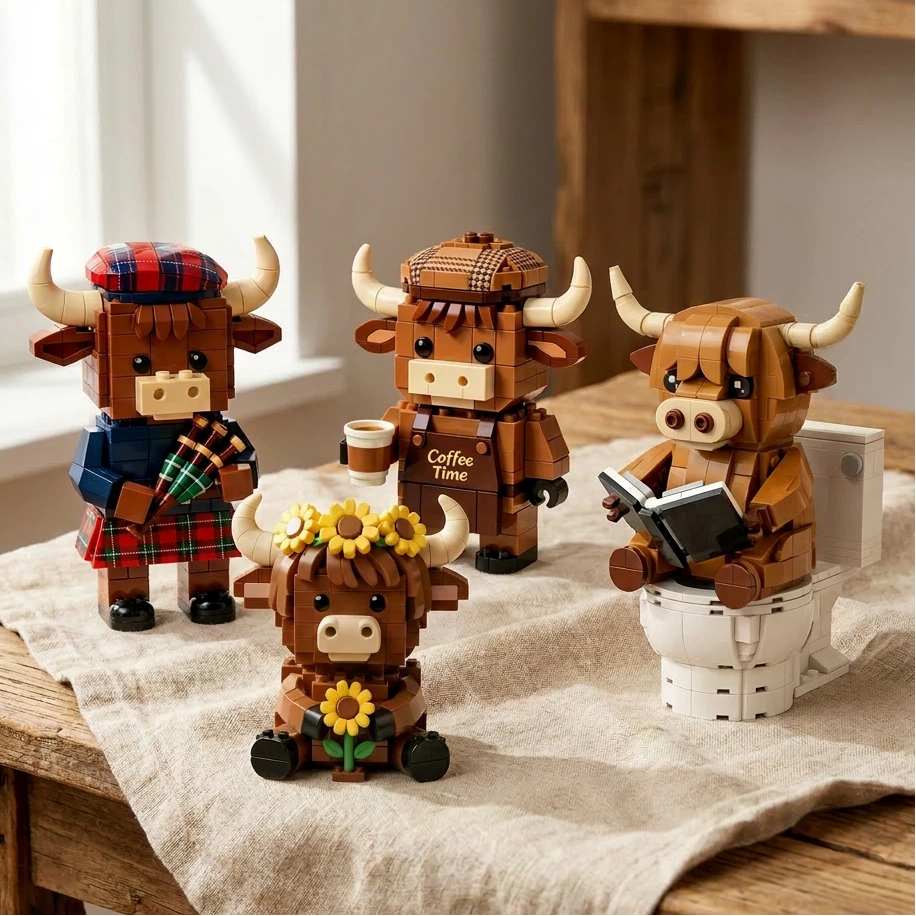 Scottish Highland Cow Brick Figure Collection