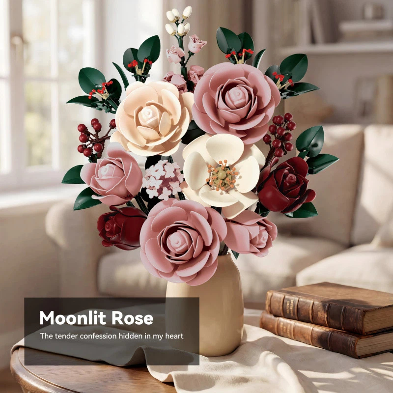 Romantic Moonlight Rose Bouquet Building Block Set