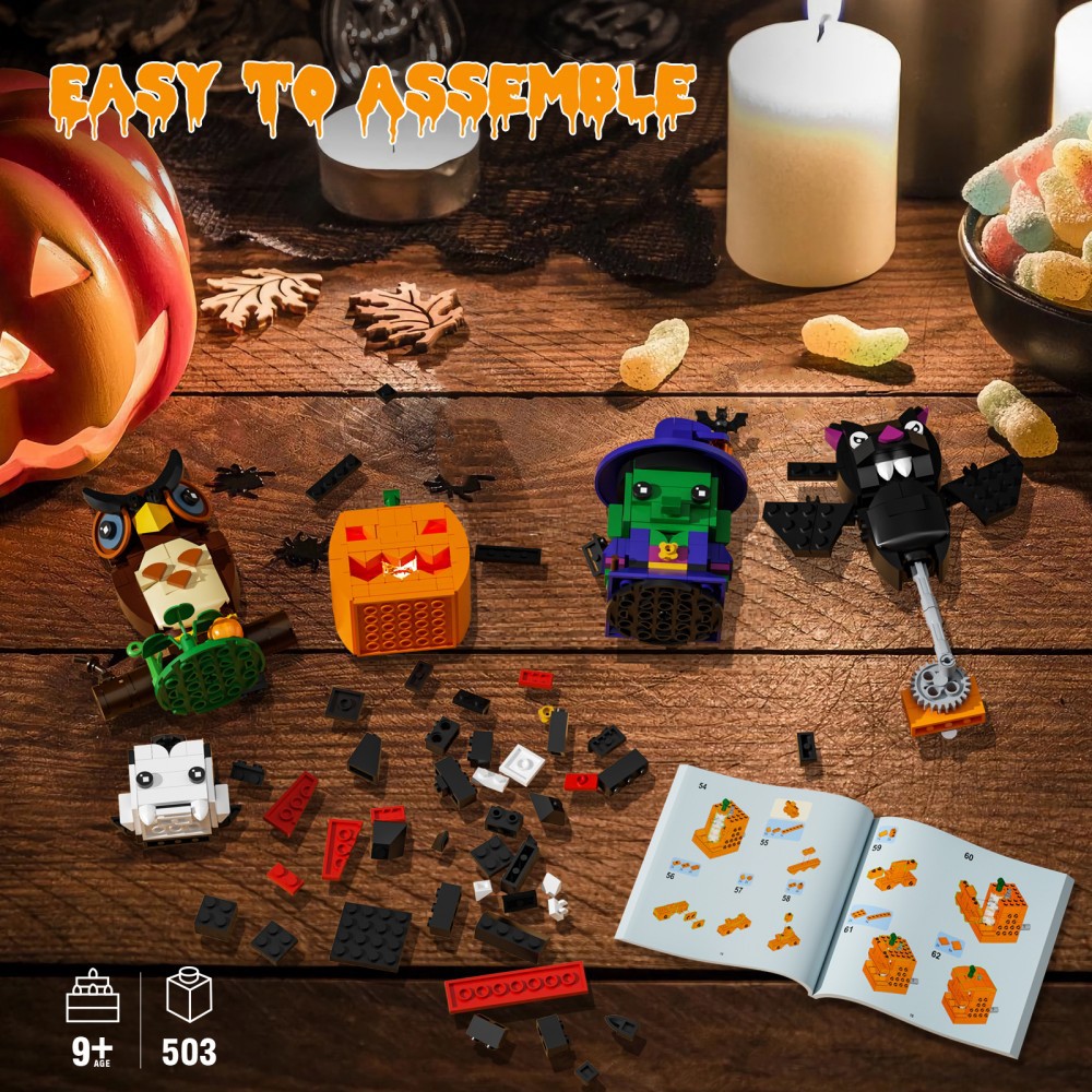 4-in-1 Halloween Building Kit – Witch, Vampire, Owl & Pumpkin