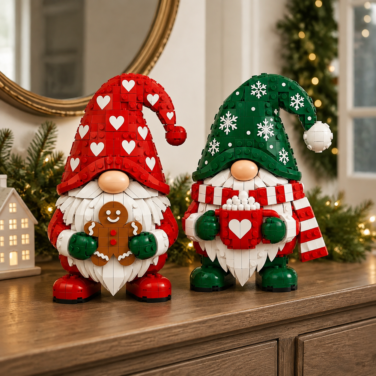 Cozy Christmas Gnome Duo Building Block Set