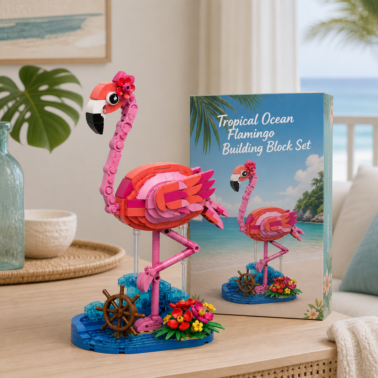 Tropical Ocean Flamingo Building Block Set