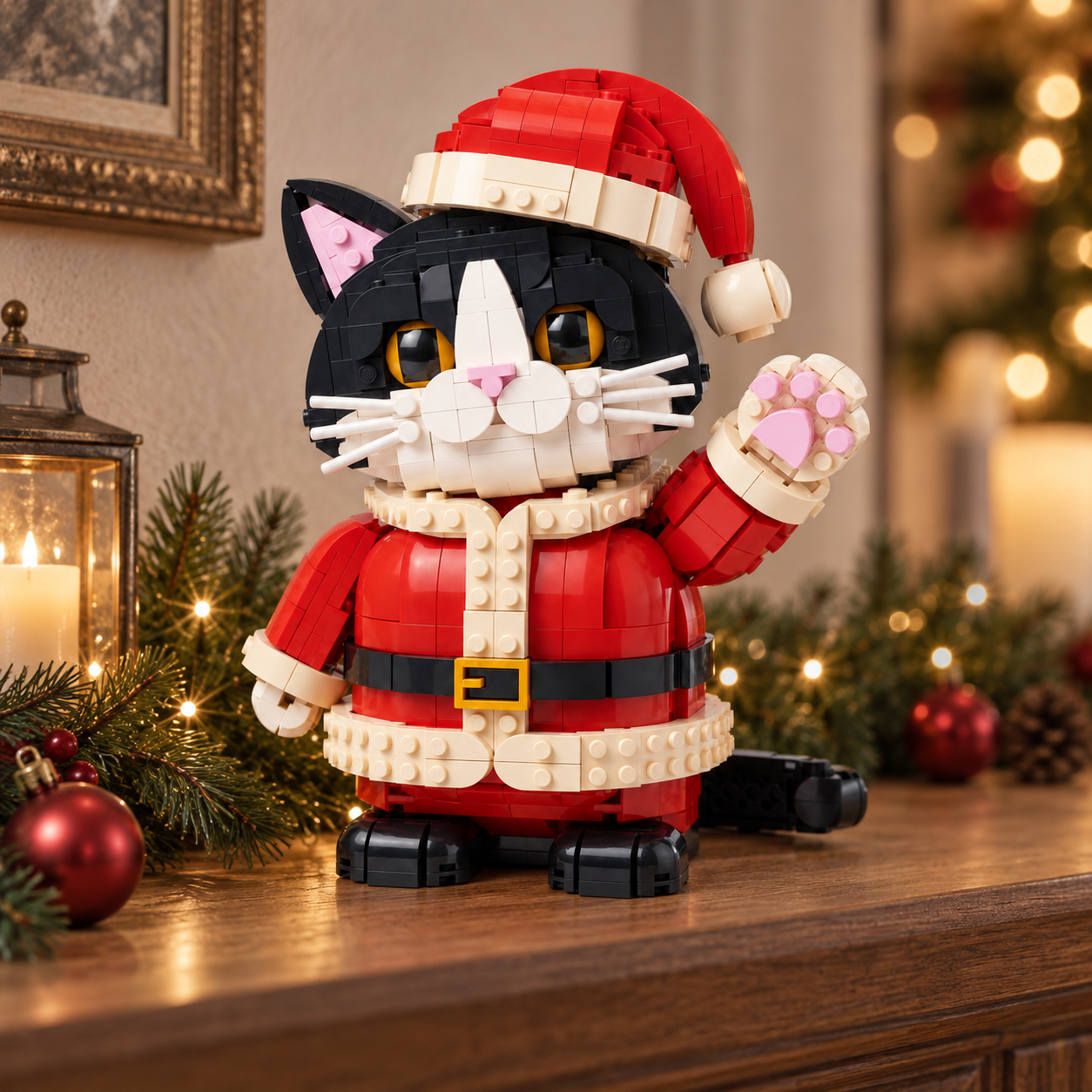 Santa Tuxedo Kitten Building Block Set