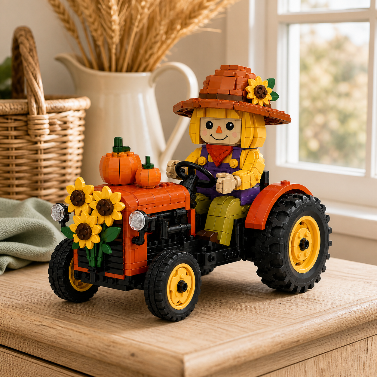 Harvest Scarecrow Tractor Building Block Set