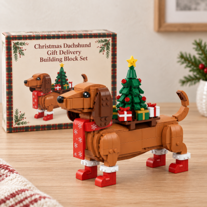 Christmas Dachshund Gift Delivery Building Block Set