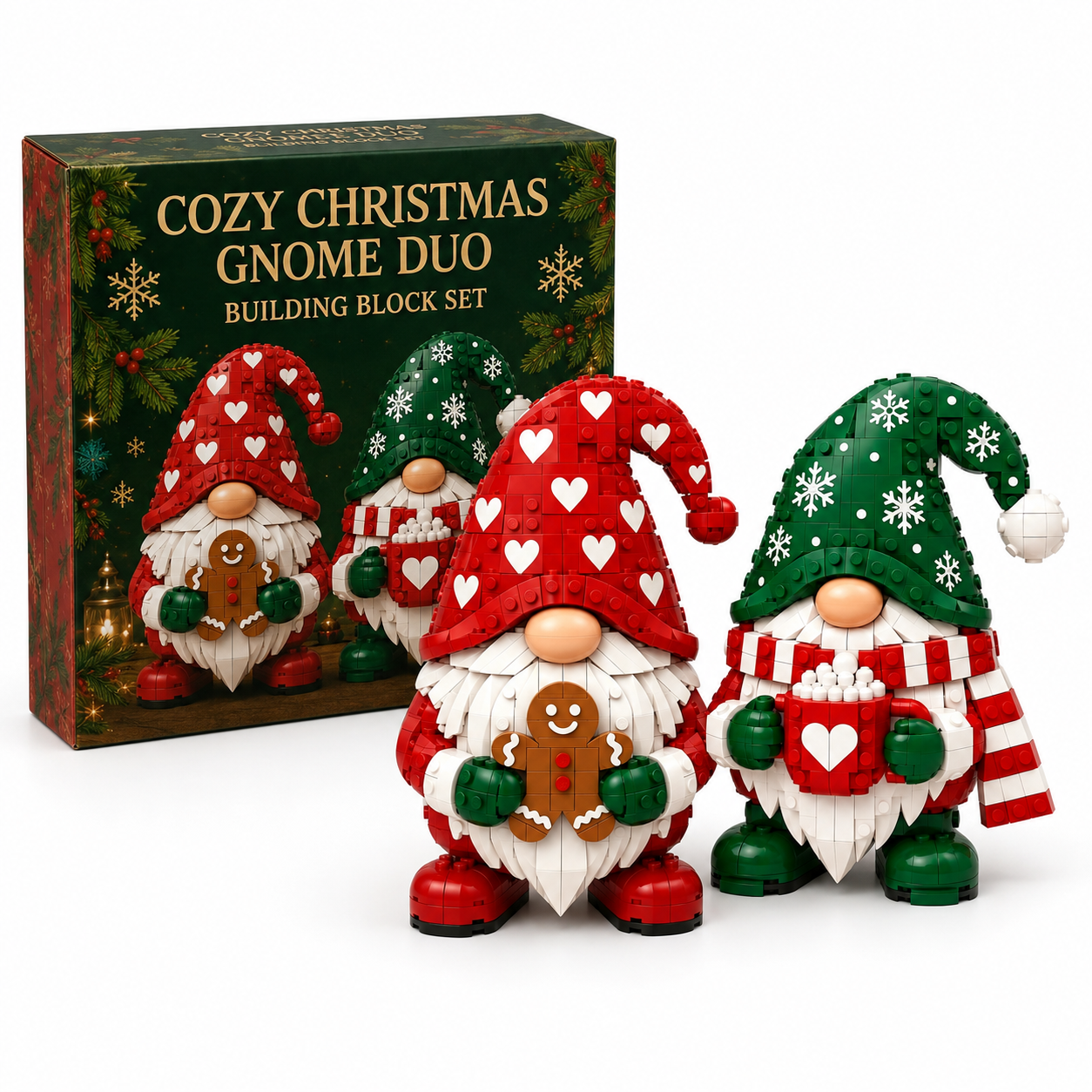 Cozy Christmas Gnome Duo Building Block Set