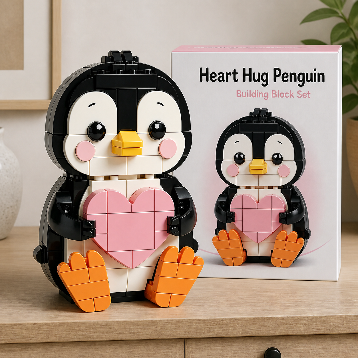 Heart Hug Penguin Building Block Set