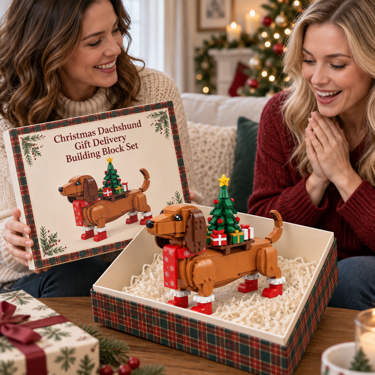Christmas Dachshund Gift Delivery Building Block Set