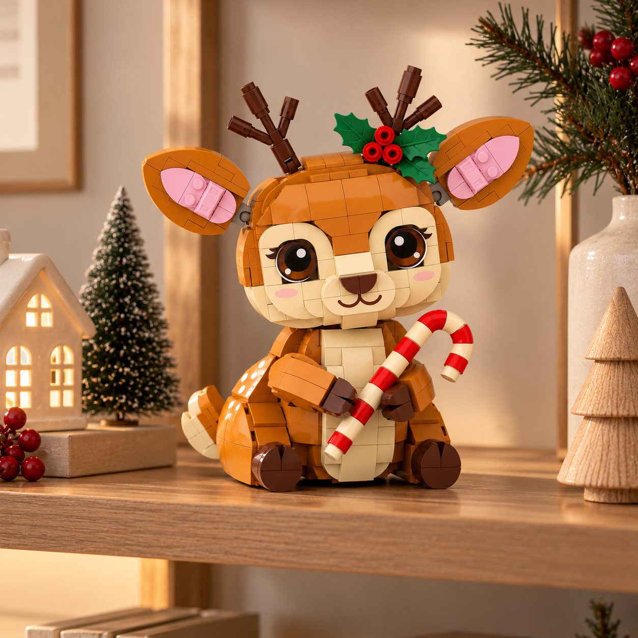 Christmas Candy Cane Fawn Building Block Set