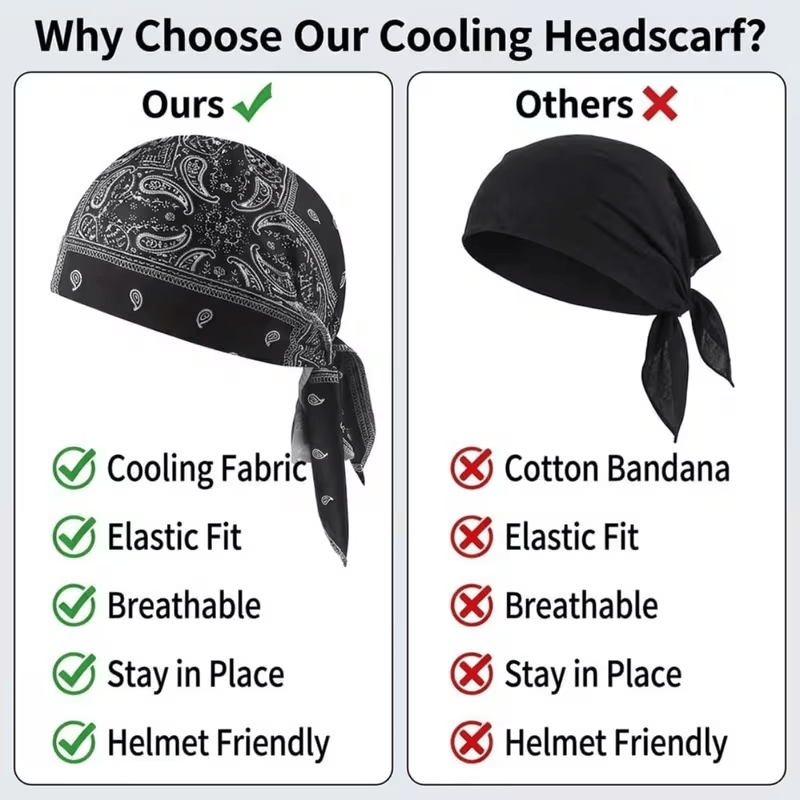 Paisley Cooling Headscarf Cap Set, Motorcycle Pirate Head Wrap Safety Helmet Liner