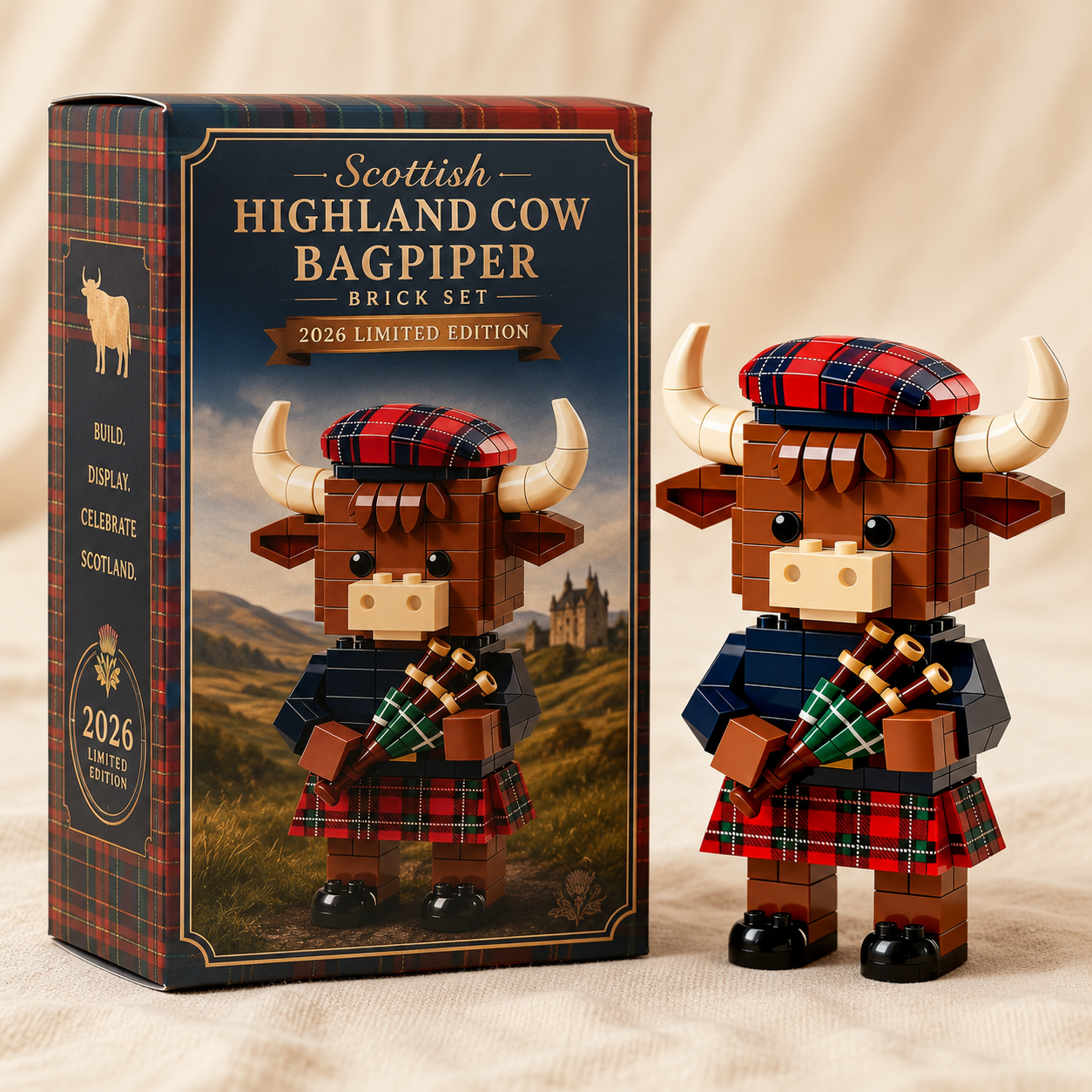 2026 Limited Edition--Scottish Highland Cow Bagpiper Brick Set