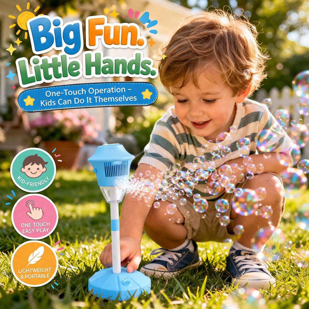 ✨ One-Button Bubble Machine – LED Lights, Day & Night Fun, for Kids & Parties ☃
