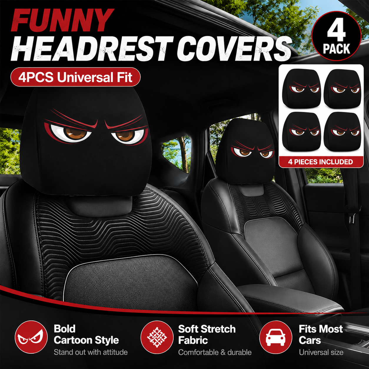 😆 Funny Cartoon Car Headrest Covers – 2PCS Universal Fit 🚗