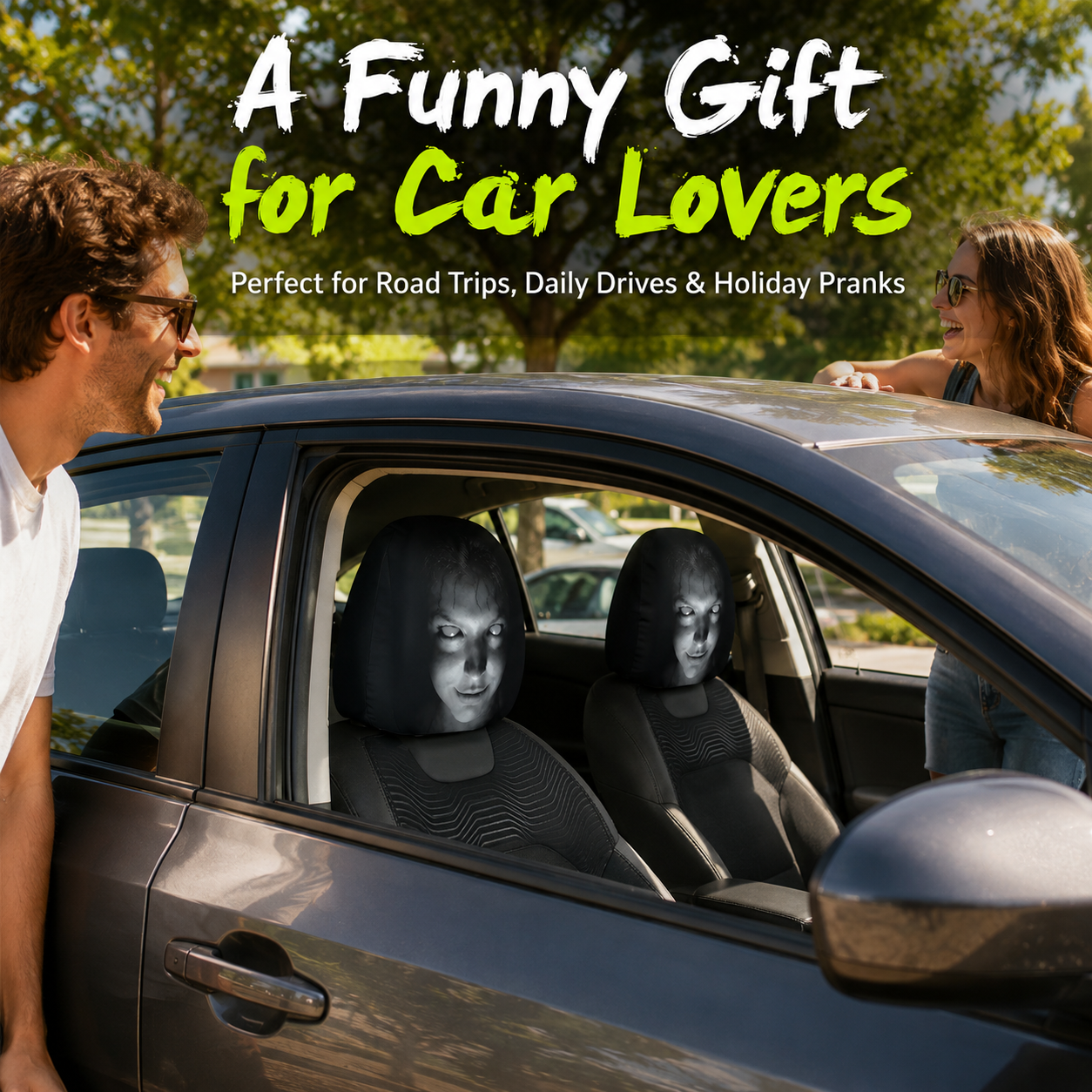 😆 Funny Cartoon Car Headrest Covers – 2PCS Universal Fit 🚗