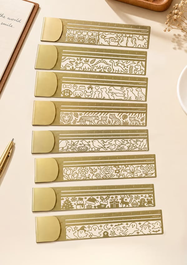 Decorative metal bookmark ruler features and uses