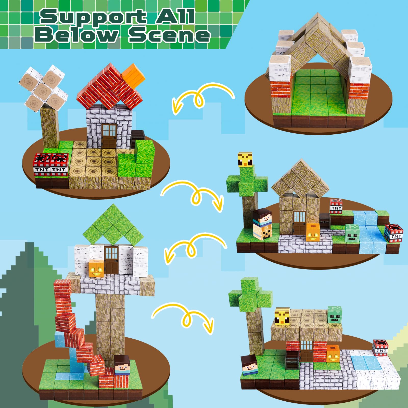 Magnetic Building Blocks - 100 Pieces Magnetic Building Blocks Magnet Cube Toys Stacking, Build a Forest World Set, STEM Montessori Sensory Toys, Suitable for 3 4 5 6 7 8 9 10 Easter Birthday Gift