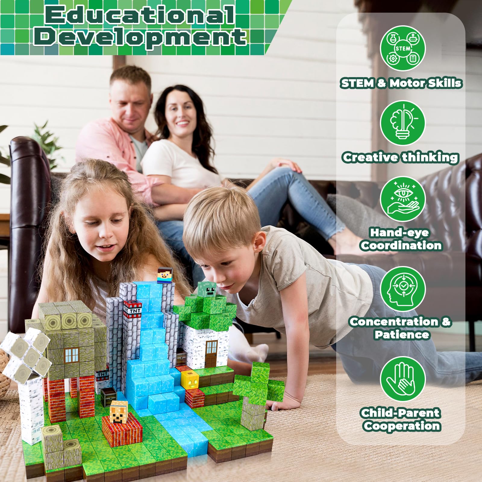 Magnetic Building Blocks - 100 Pieces Magnetic Building Blocks Magnet Cube Toys Stacking, Build a Forest World Set, STEM Montessori Sensory Toys, Suitable for 3 4 5 6 7 8 9 10 Easter Birthday Gift