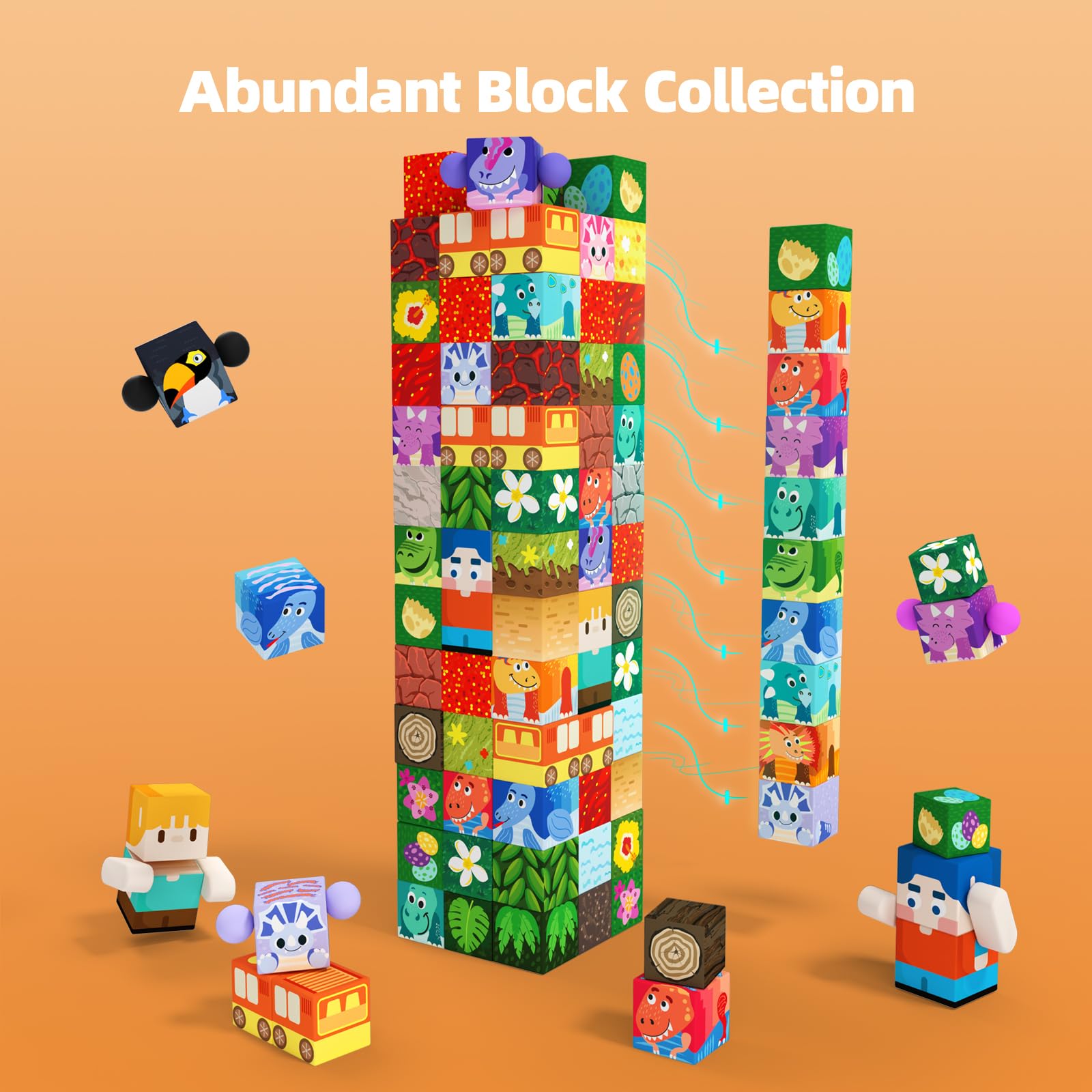 100 Piece Magnetic Building Blocks Volcano Dinosaur Set for Toddlers, Sensory STEM Toys for 3-5 Years Old 5-7 Years Old 4-8 Years Old 3 Years Old Boys Girls Children