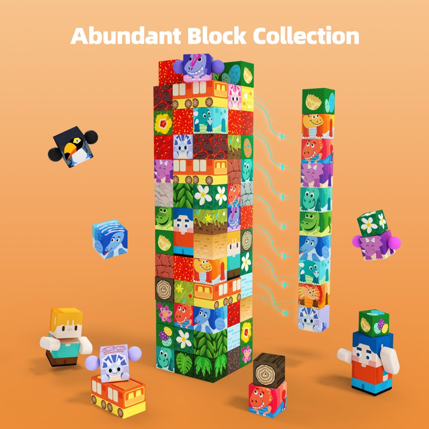 100 Piece Magnetic Building Blocks Volcano Dinosaur Set for Toddlers, Sensory STEM Toys for 3-5 Years Old 5-7 Years Old 4-8 Years Old 3 Years Old Boys Girls Children