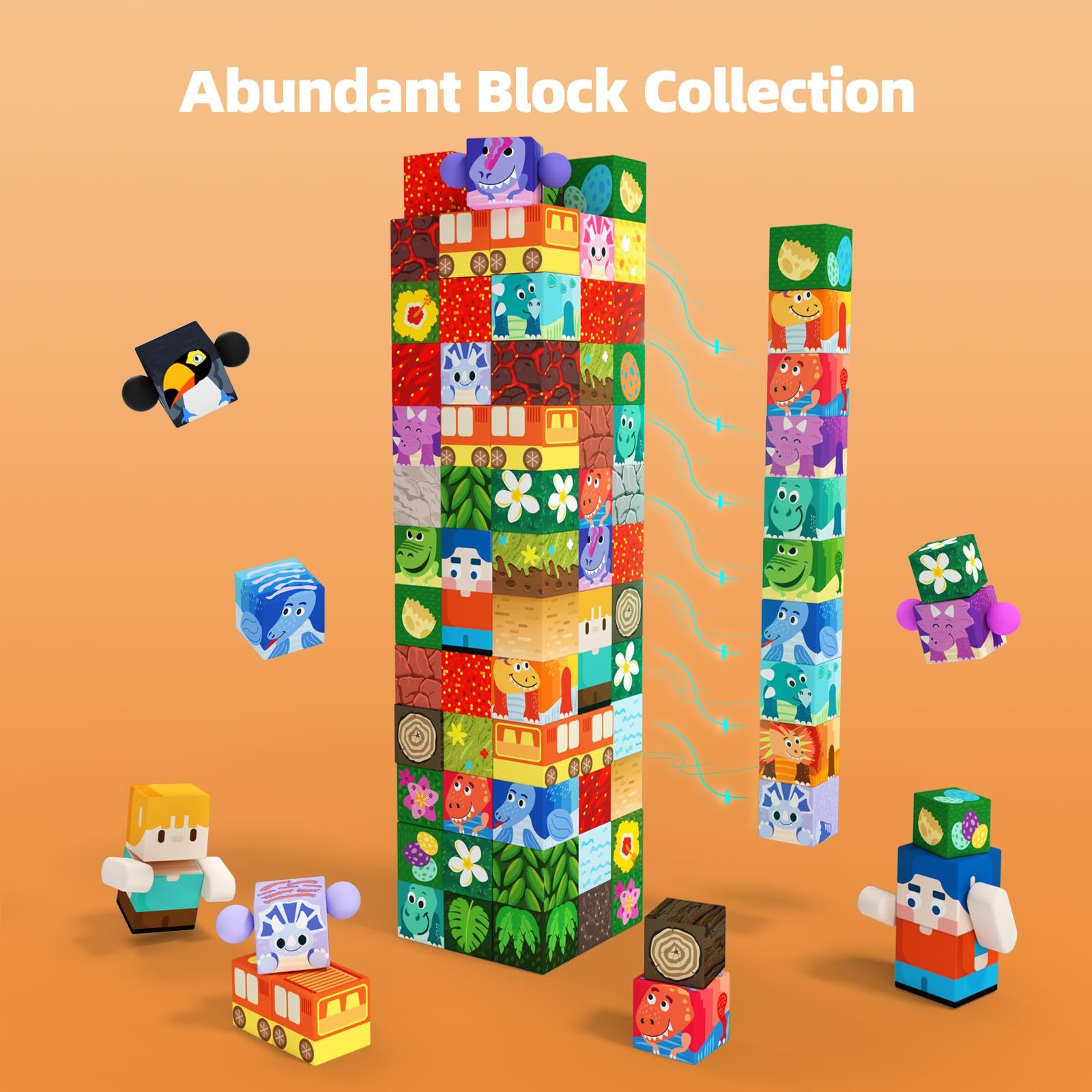 100 Piece Magnetic Building Blocks Volcano Dinosaur Set for Toddlers, Sensory STEM Toys for 3-5 Years Old 5-7 Years Old 4-8 Years Old 3 Years Old Boys Girls Children