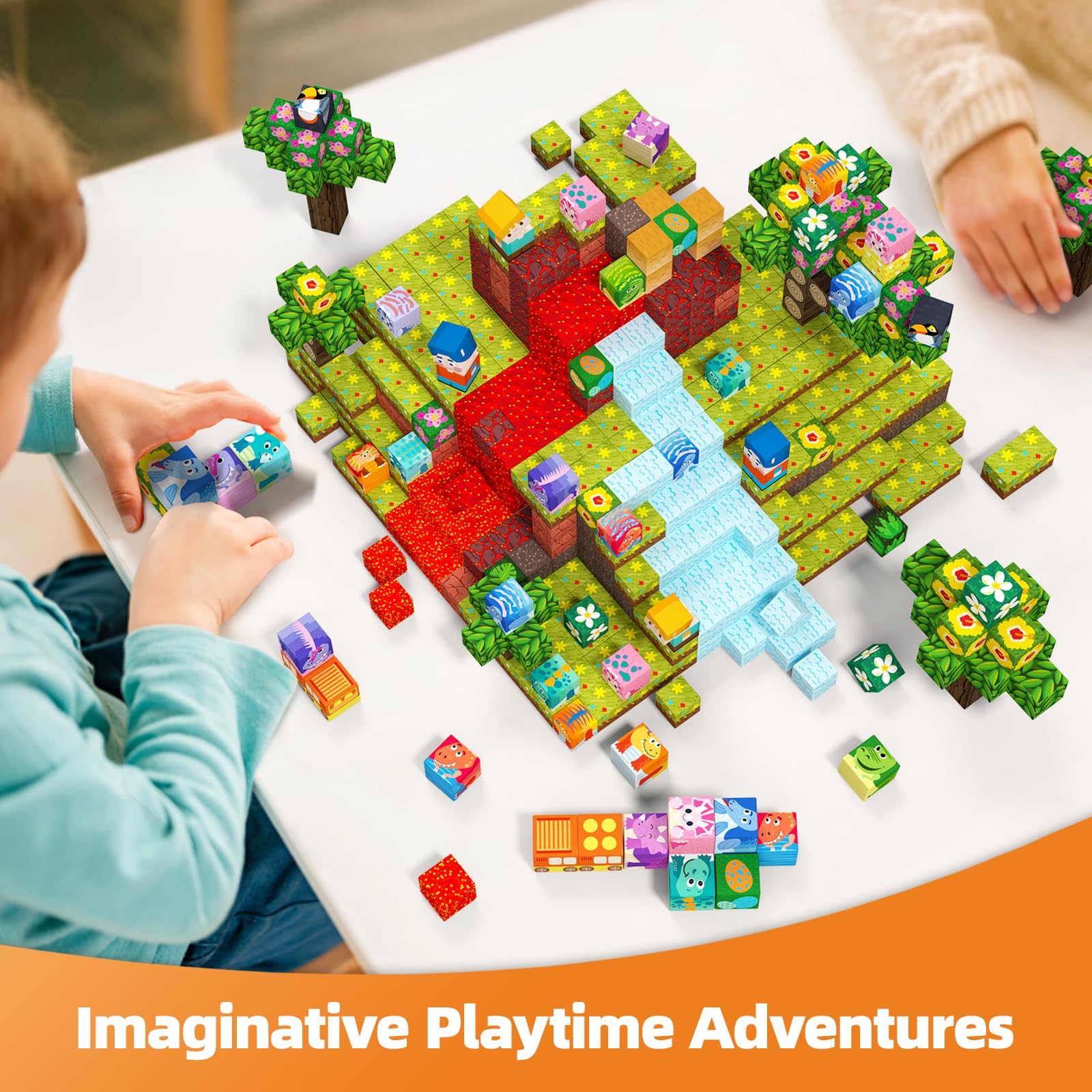 100 Piece Magnetic Building Blocks Volcano Dinosaur Set for Toddlers, Sensory STEM Toys for 3-5 Years Old 5-7 Years Old 4-8 Years Old 3 Years Old Boys Girls Children